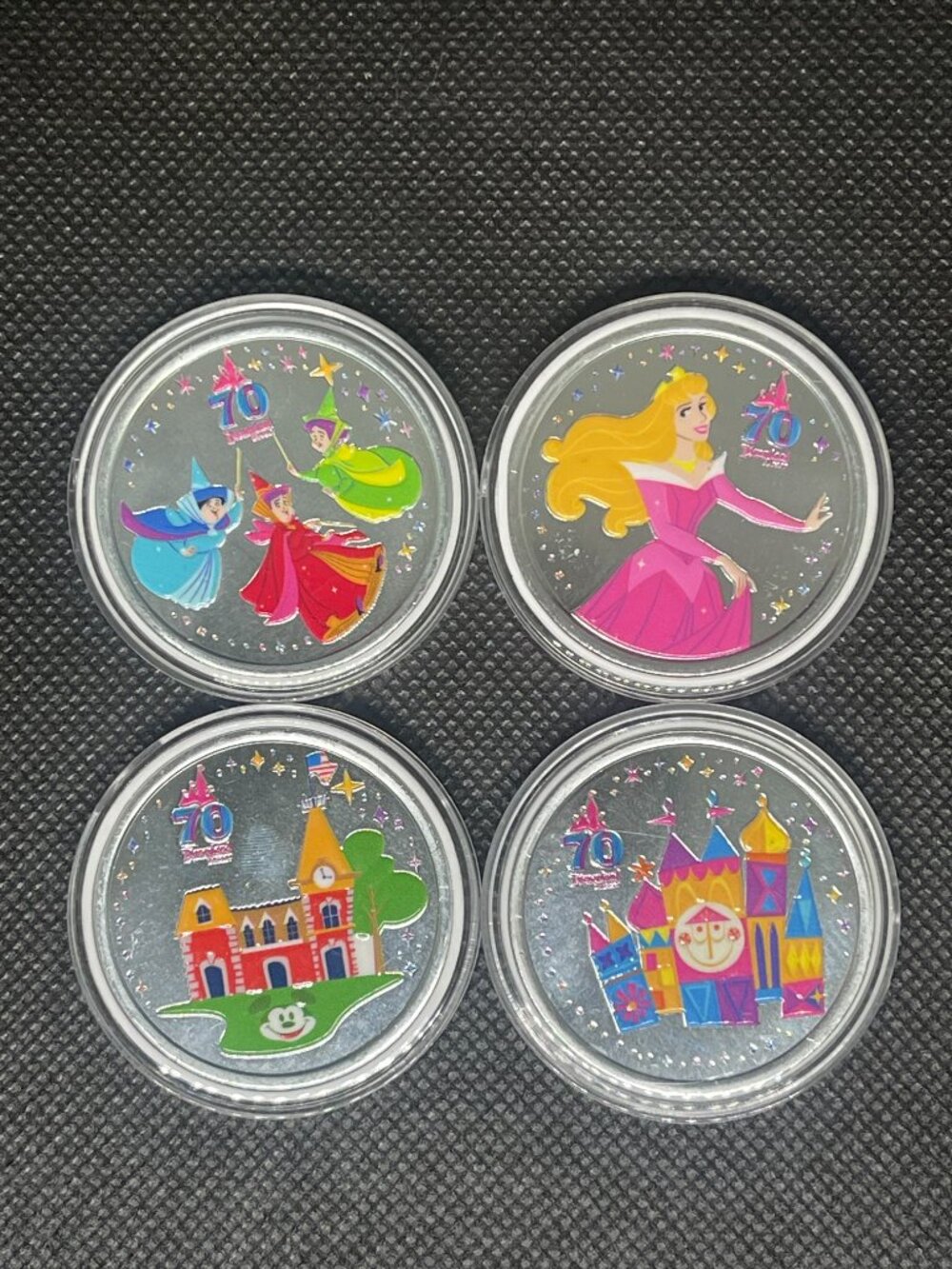 Disneyland 70th Celebration Color Medallion Set Aurora Fairies Disney